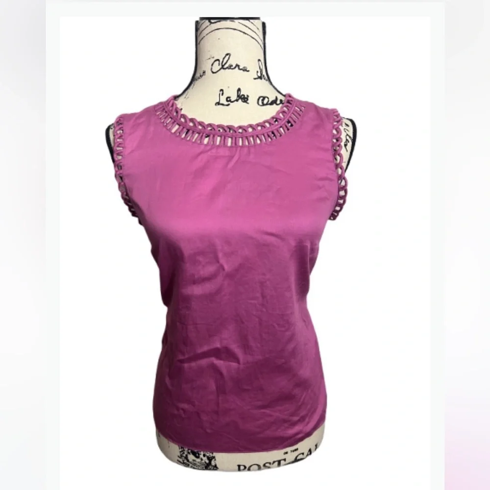 Talbots Cottagecore Magenta Pink‎ Eyelet Neckline Sleeveless Shell Top